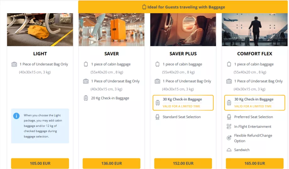 Tarifné triedy spoločnosti Pegasus Airlines