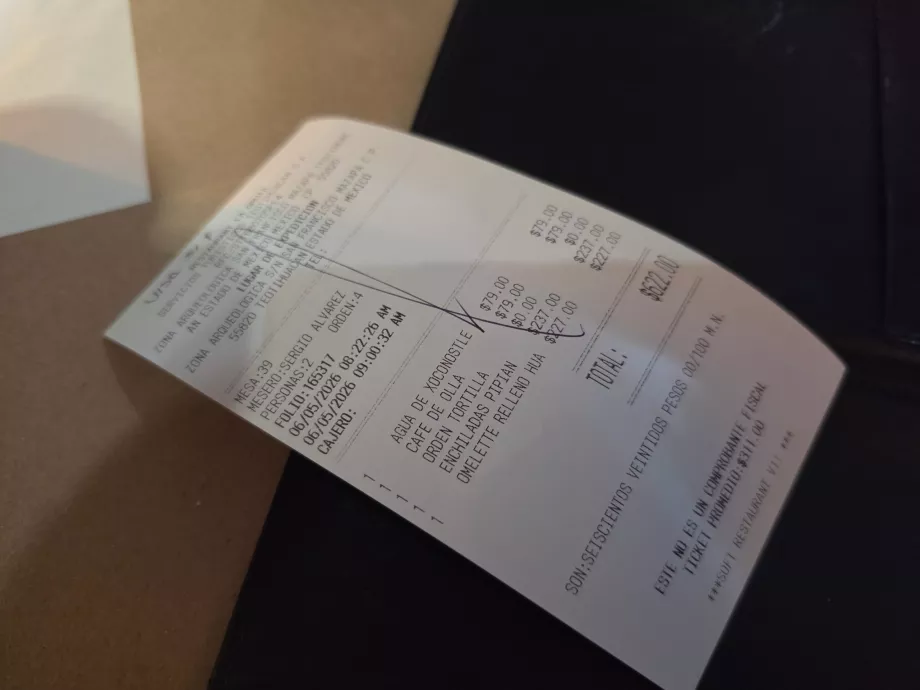Účet reštaurácie La Gruta