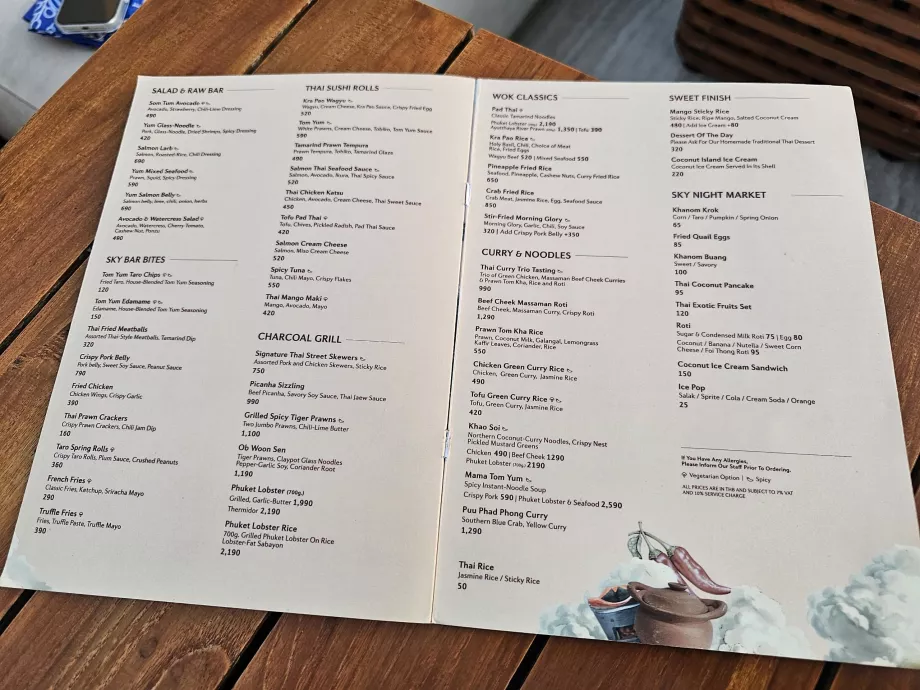 Akara Sky Hanuman - menu, jedlo