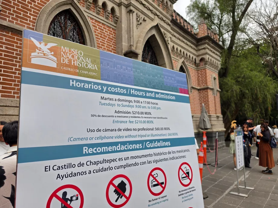 Hrad Chapultepec, otváracie hodiny a cenník