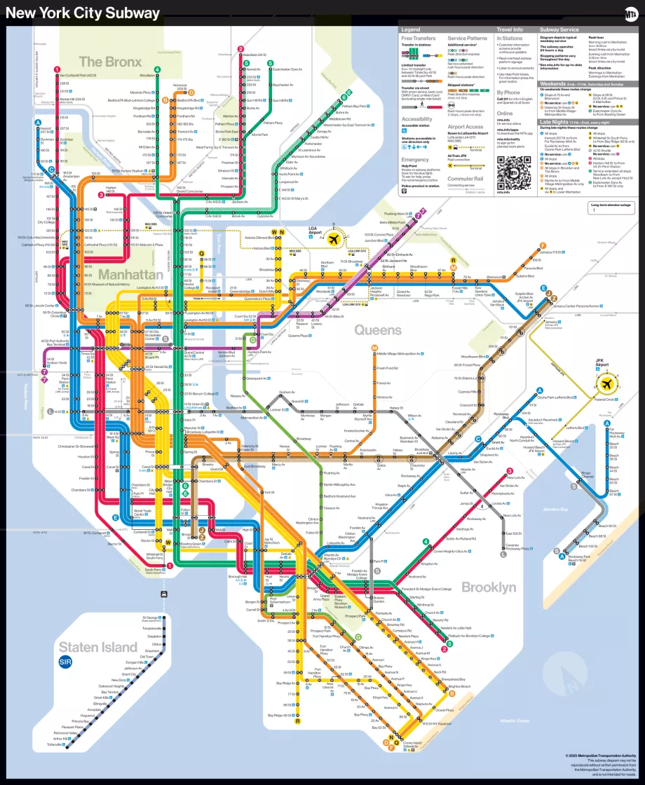 Mapa všetkých liniek metra v New Yorku