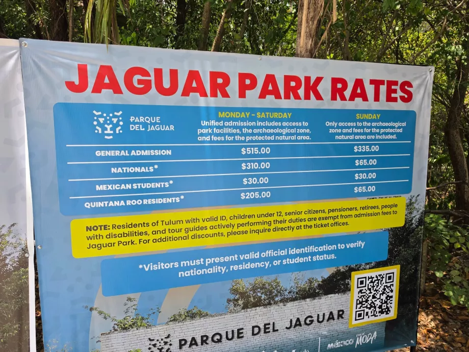 Archeologické nálezisko Tulum, ceny vstupného