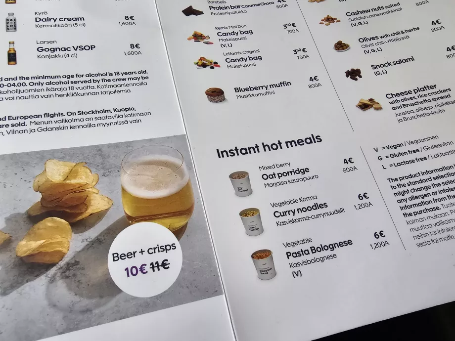 Vzorové menu, Finnair