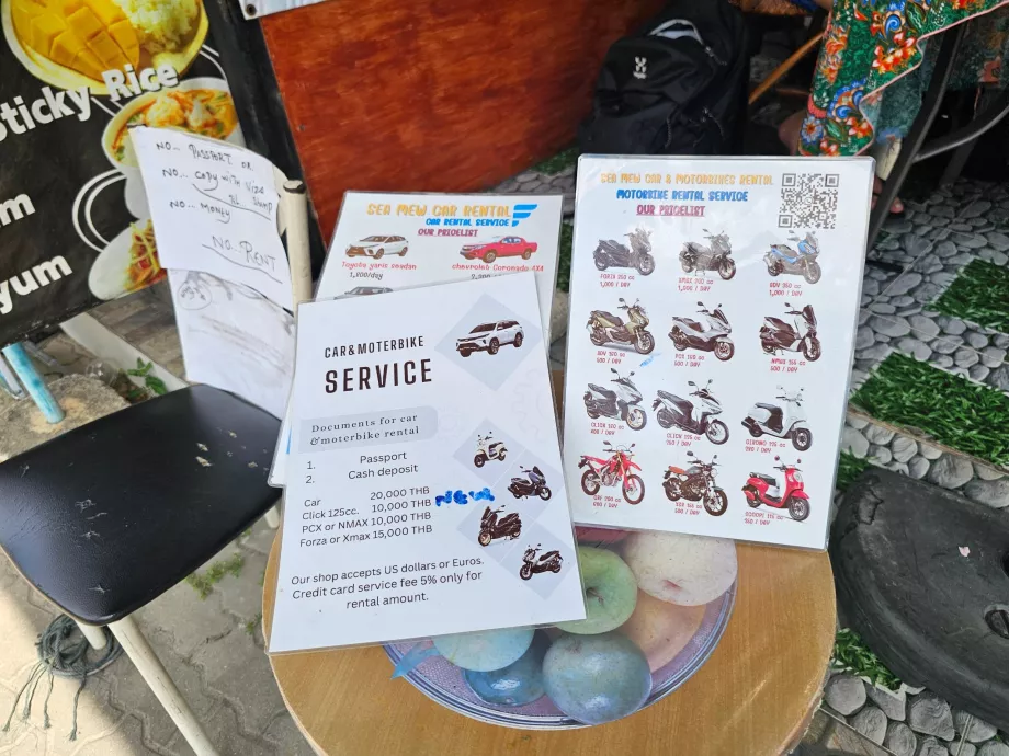 Cenník prenájmu skútrov