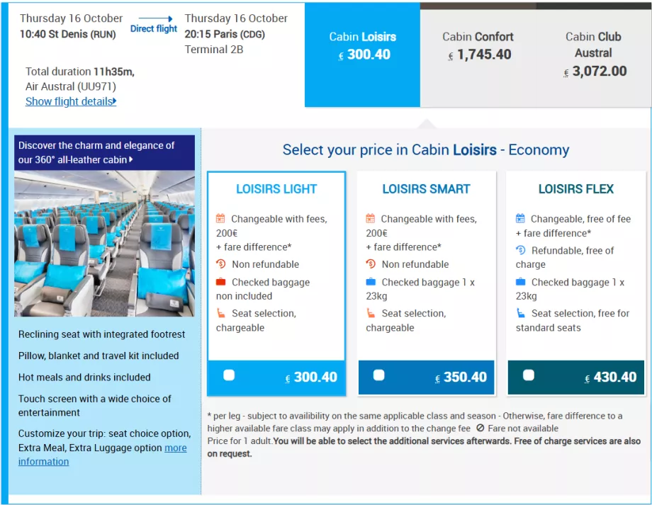 Tarifné triedy spoločnosti Air Austral