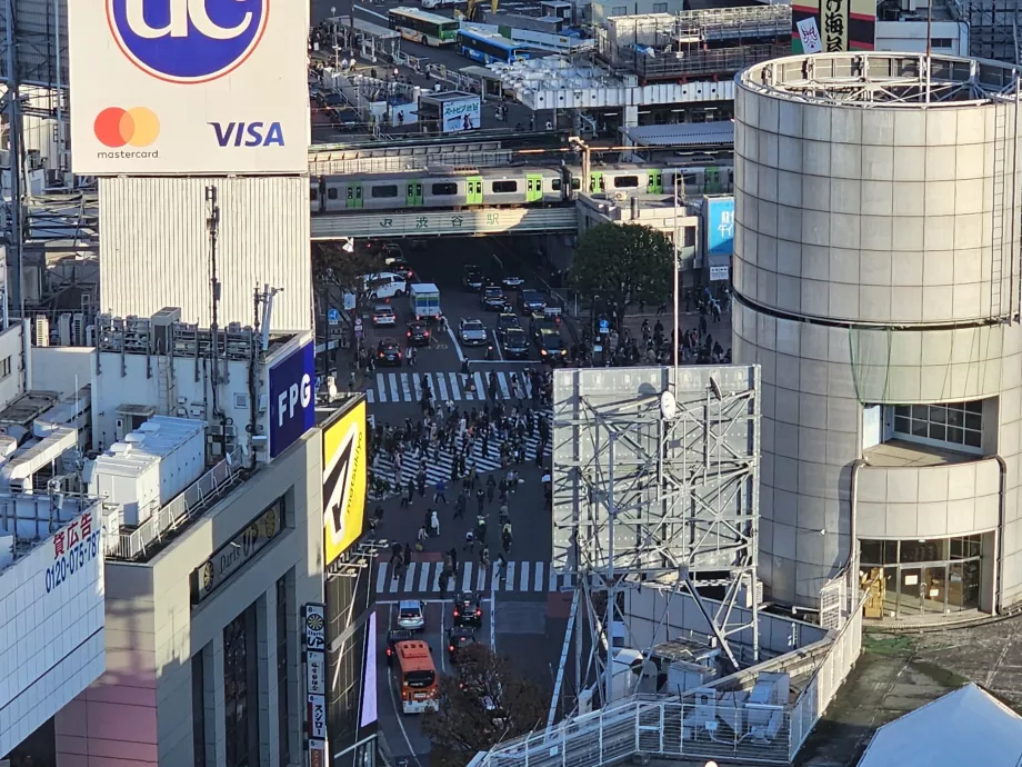 Pohľad na križovatku Shibuya so zväčšením