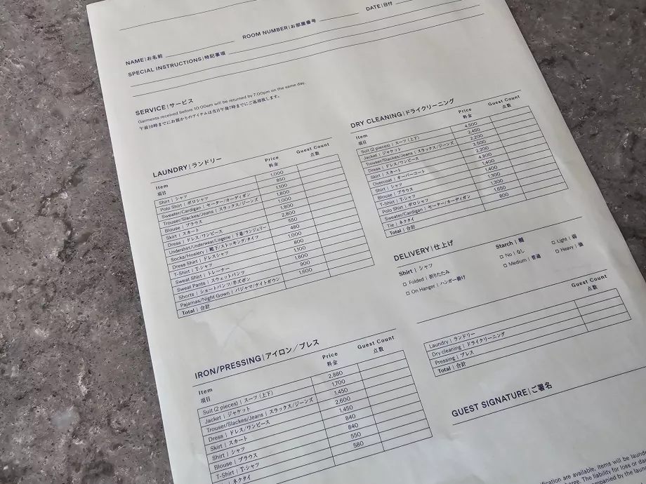 Ceny za služby práčovne