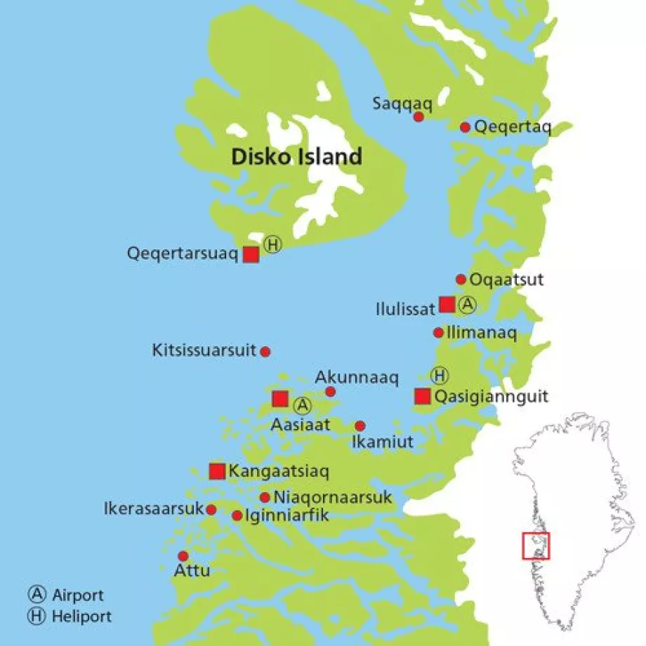 Mapa miest v Disko Bay