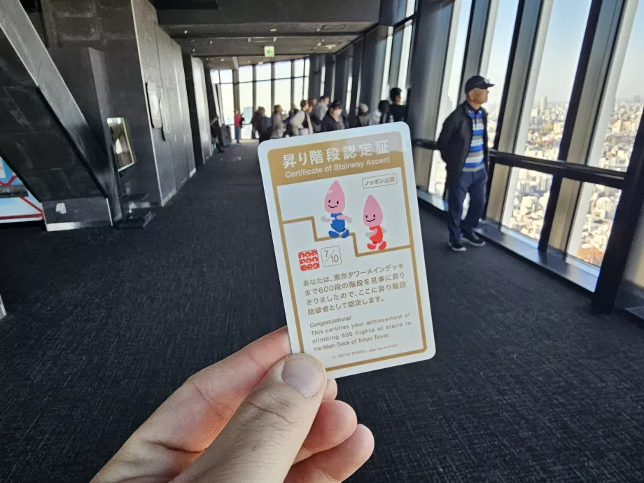 Certifikát po výstupe po schodoch