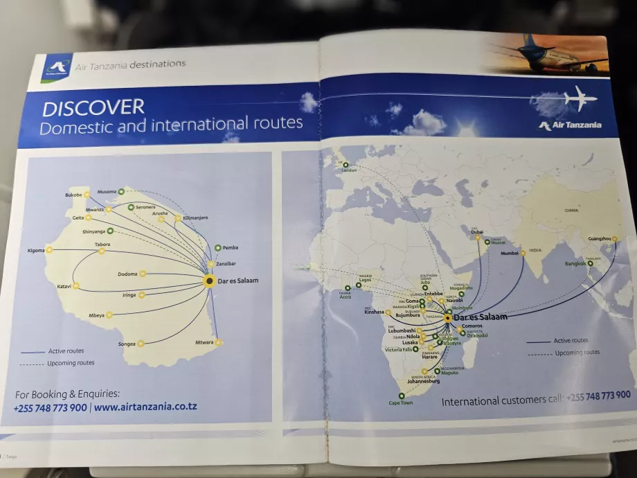 Mapa destinácií Air Tanzania 2025