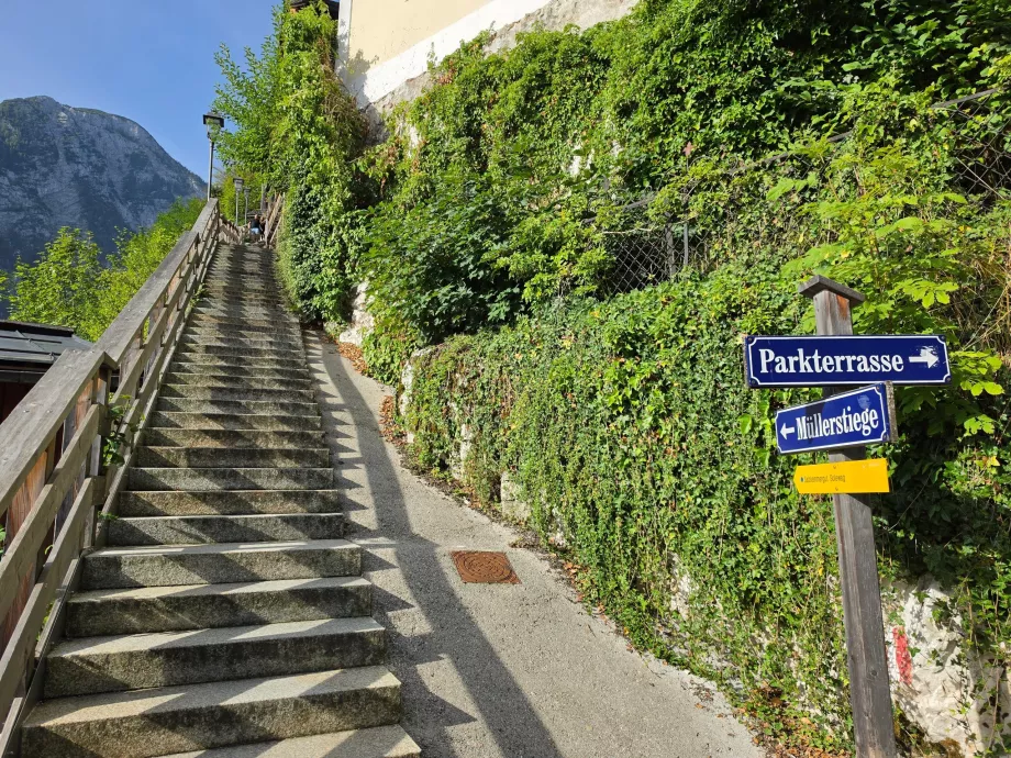 Schody: začiatok turistického chodníka na Salzberg