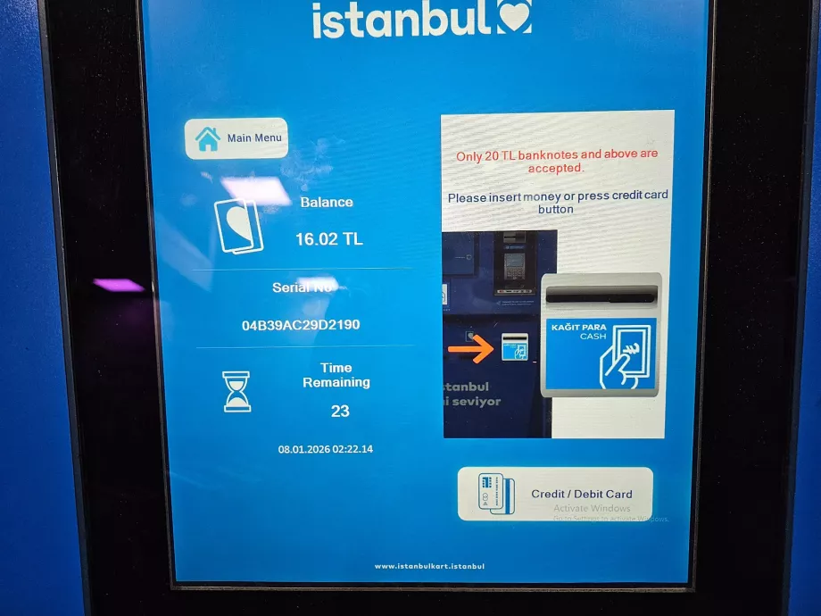 Dobíjací stroj IstanbulKart