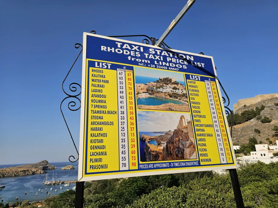 Ceny taxíkov z Lindos