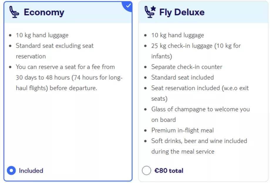 Tui fly Belgicko, tarify