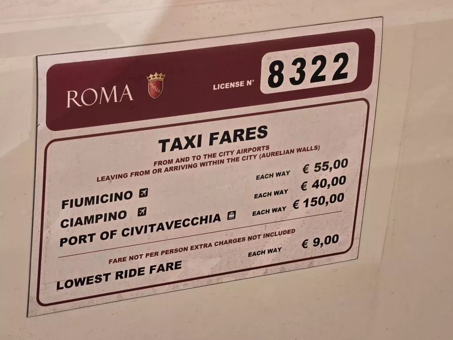 Oficiálne ceny taxíkov v Ríme