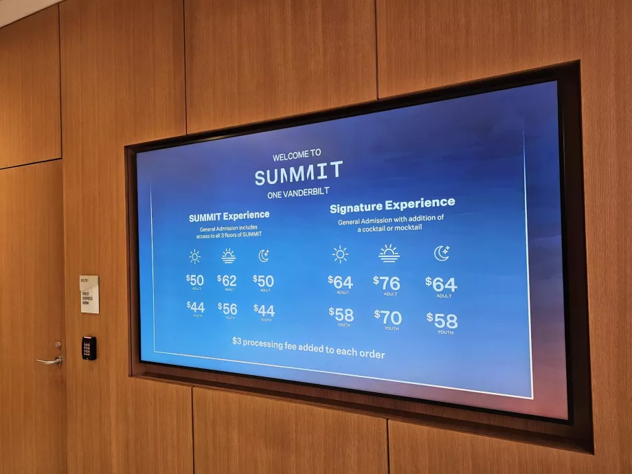 Summit One Vanderbilt, cenník