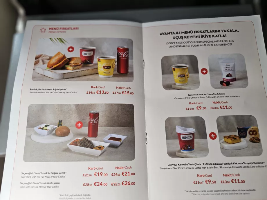 Menu spoločnosti Pegasus Airlines