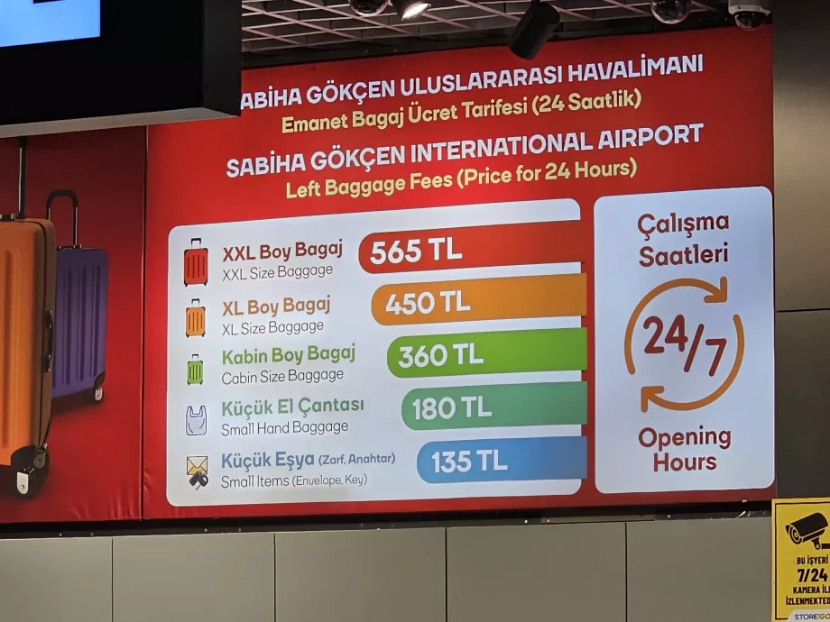 Cenník skladovania batožiny, rok 2025