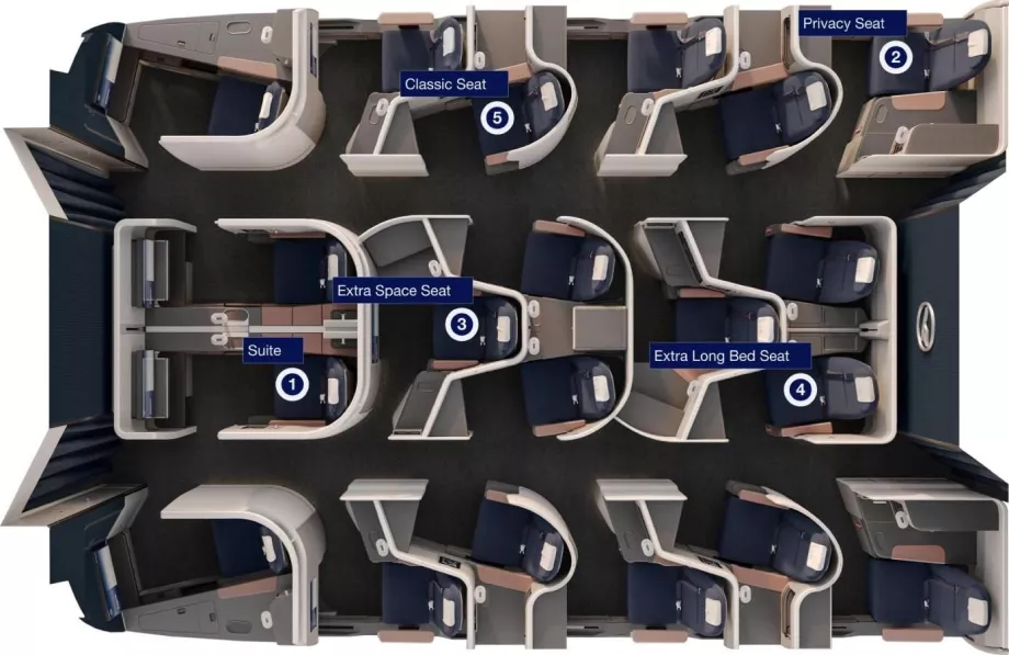 Rozloženie a typy sedadiel, mapa zo stránky lufthansa.com